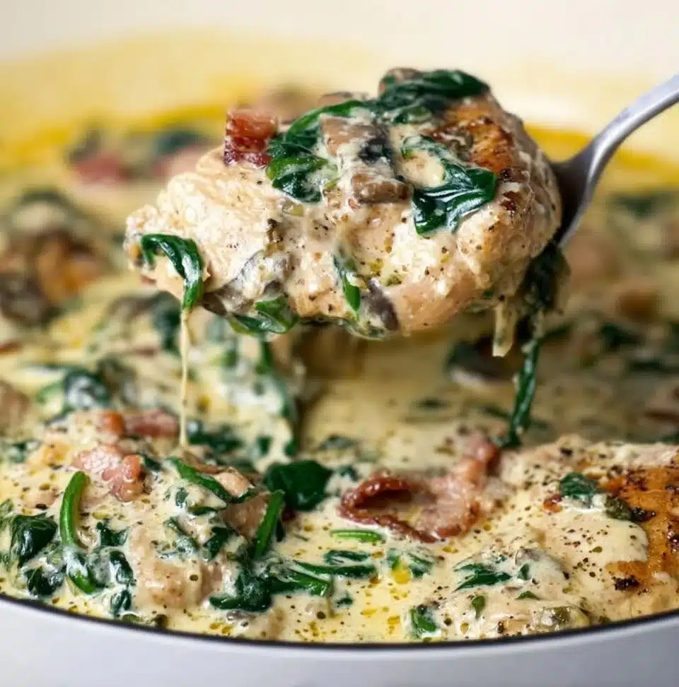 Delicious Garlic Butter Chicken with Spinach served on a plate