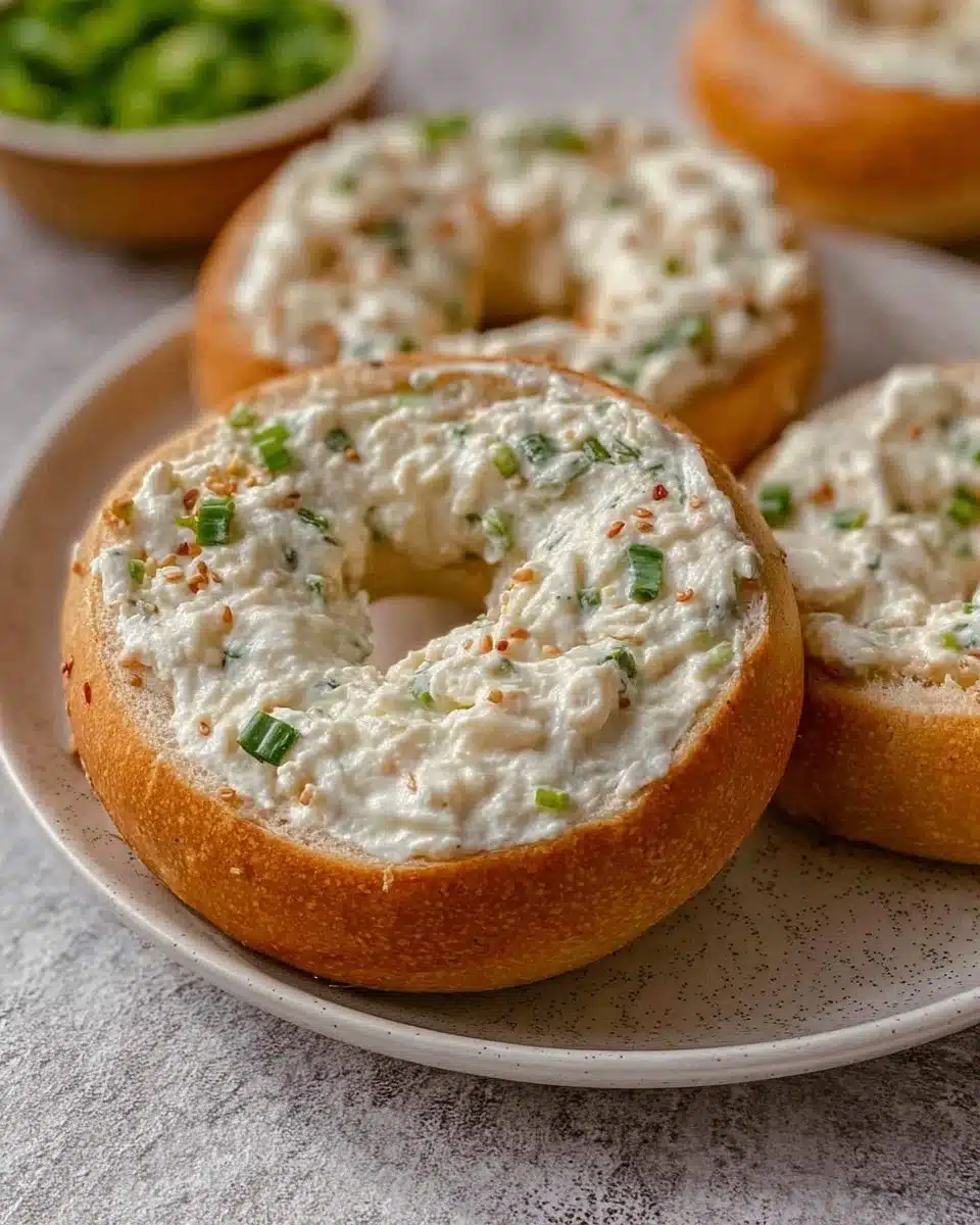 Freshly baked Garlic Cream Cheese Bagels topped with herbs