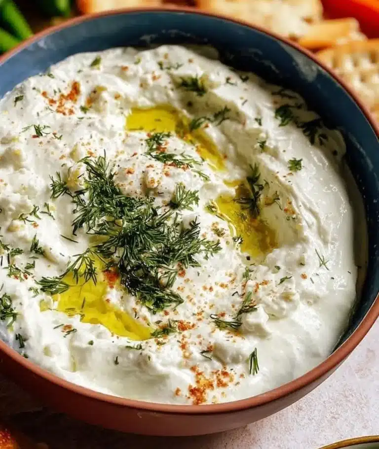 Creamy Garlic Feta Dip served with fresh vegetables