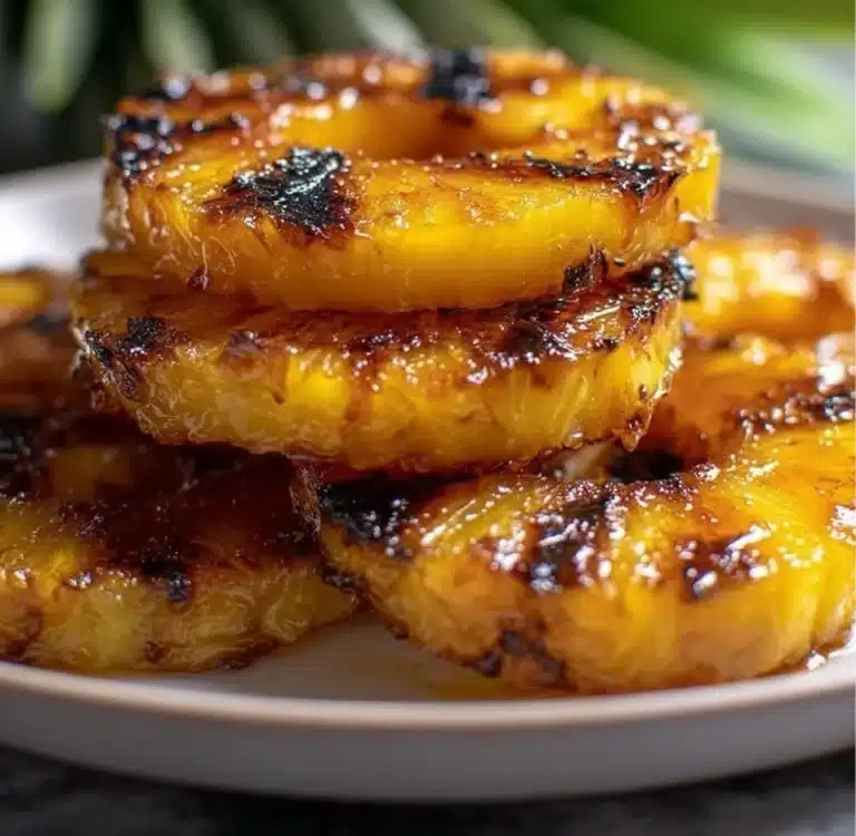 Deliciously grilled honey glazed pineapple slices on the BBQ