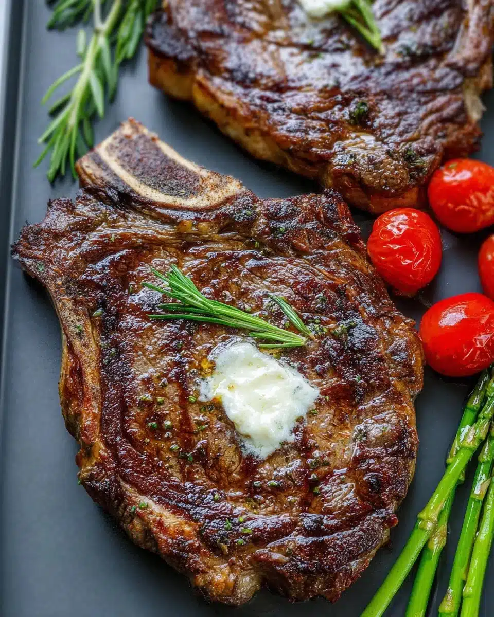 Juicy grilled ribeye steak cooked to perfection on a barbecue grill