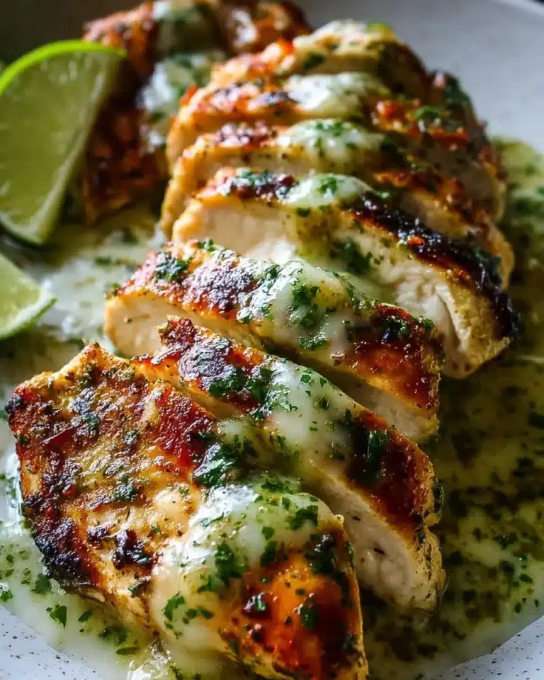 Grilled Salsa Verde Chicken with Pepper Jack cheese on a plate