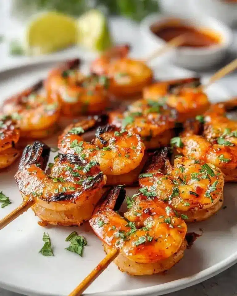 Delicious grilled seafood skewers with shrimp and vegetables on a barbecue grill