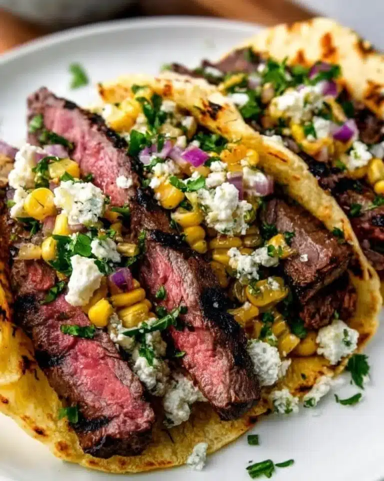 Grilled steak tacos served in corn tortillas with fresh toppings