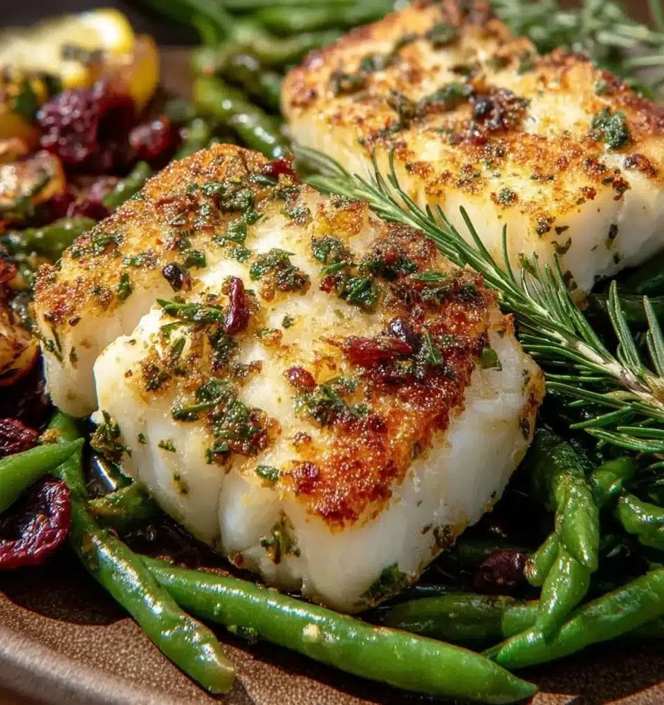 Delicious halibut fillet drizzled with lemon garlic butter sauce