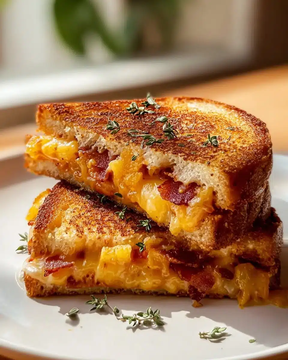 Hawaiian Pizza Grilled Cheese Sandwich with ham and pineapple