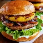Delicious Hawaiian Teriyaki Pineapple Burger with fresh pineapple slice