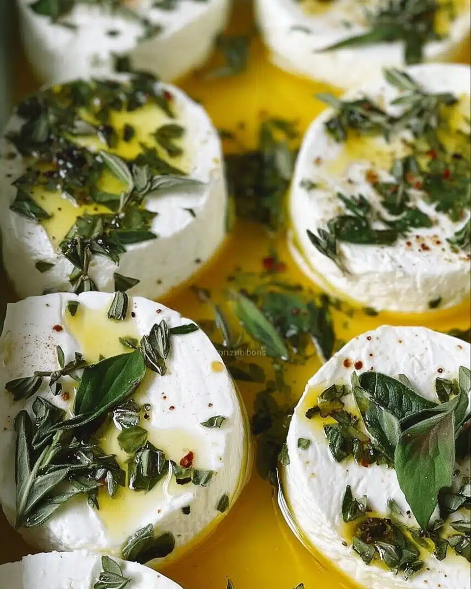 Herb marinated goat cheese with fresh herbs and olive oil