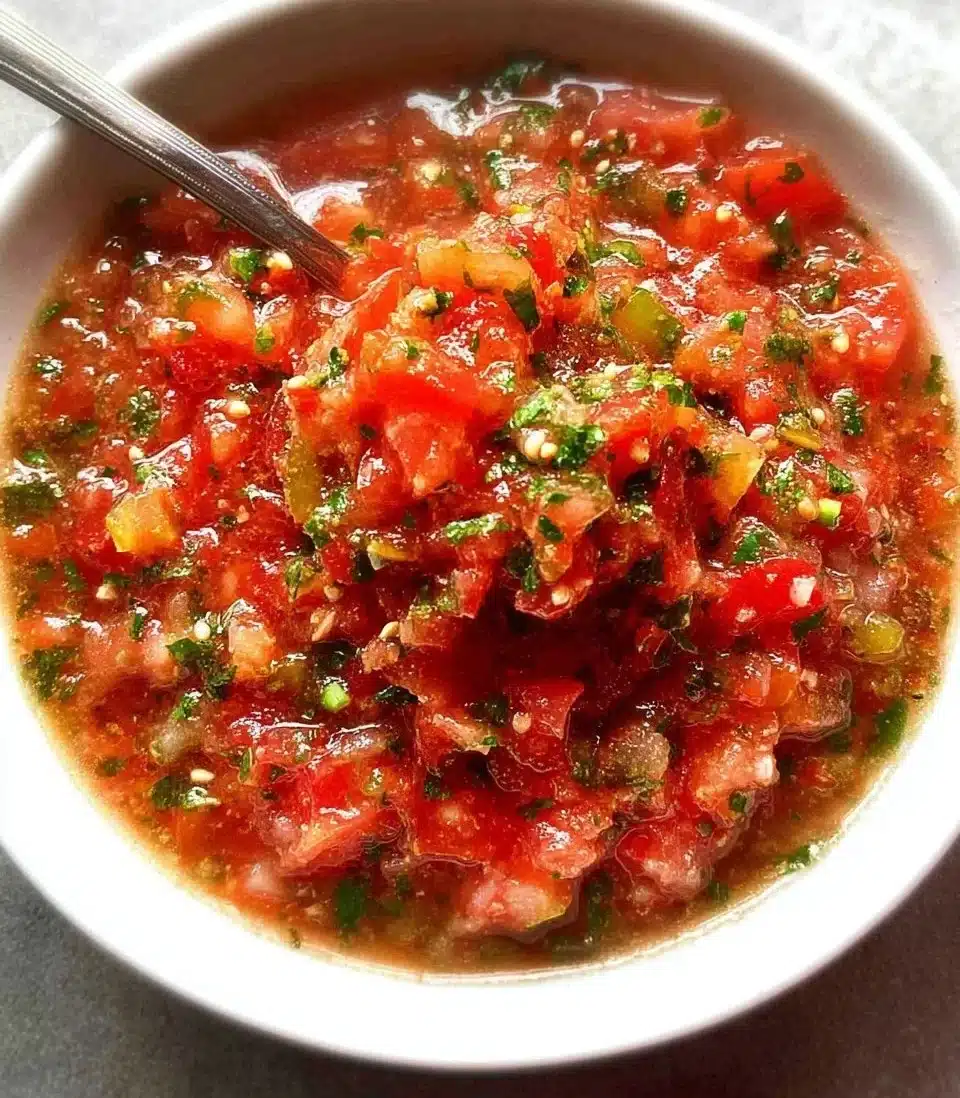 Homemade salsa made with fresh tomatoes, onions, and cilantro