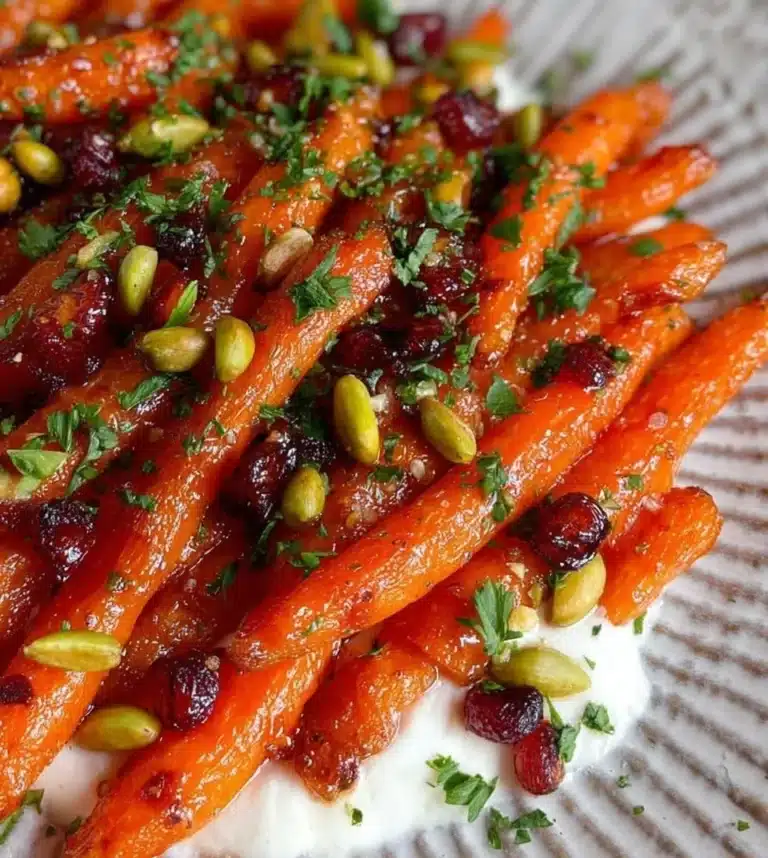 Honey Harissa Roasted Carrots served on a plate