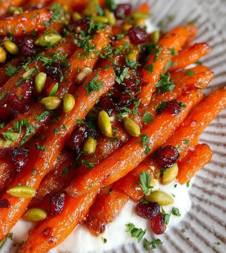 Honey Harissa Roasted Carrots served on a plate