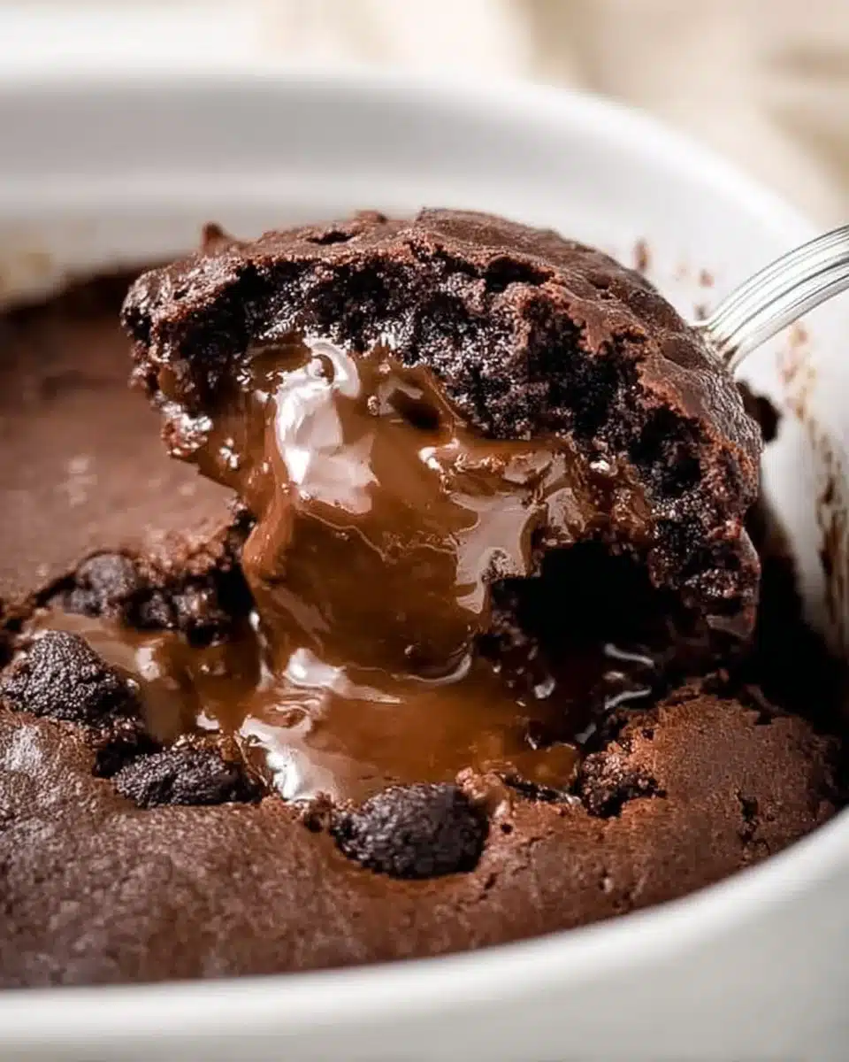 Delicious homemade Hot Fudge Cake topped with warm fudge sauce