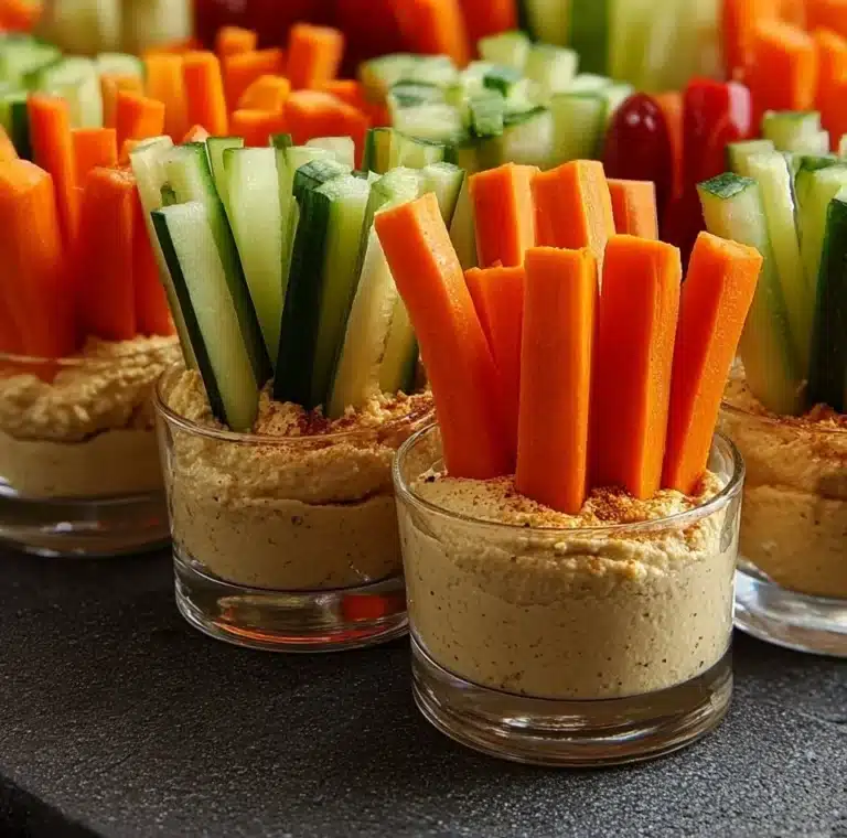 Healthy hummus cups with assorted fresh veggies for snacking