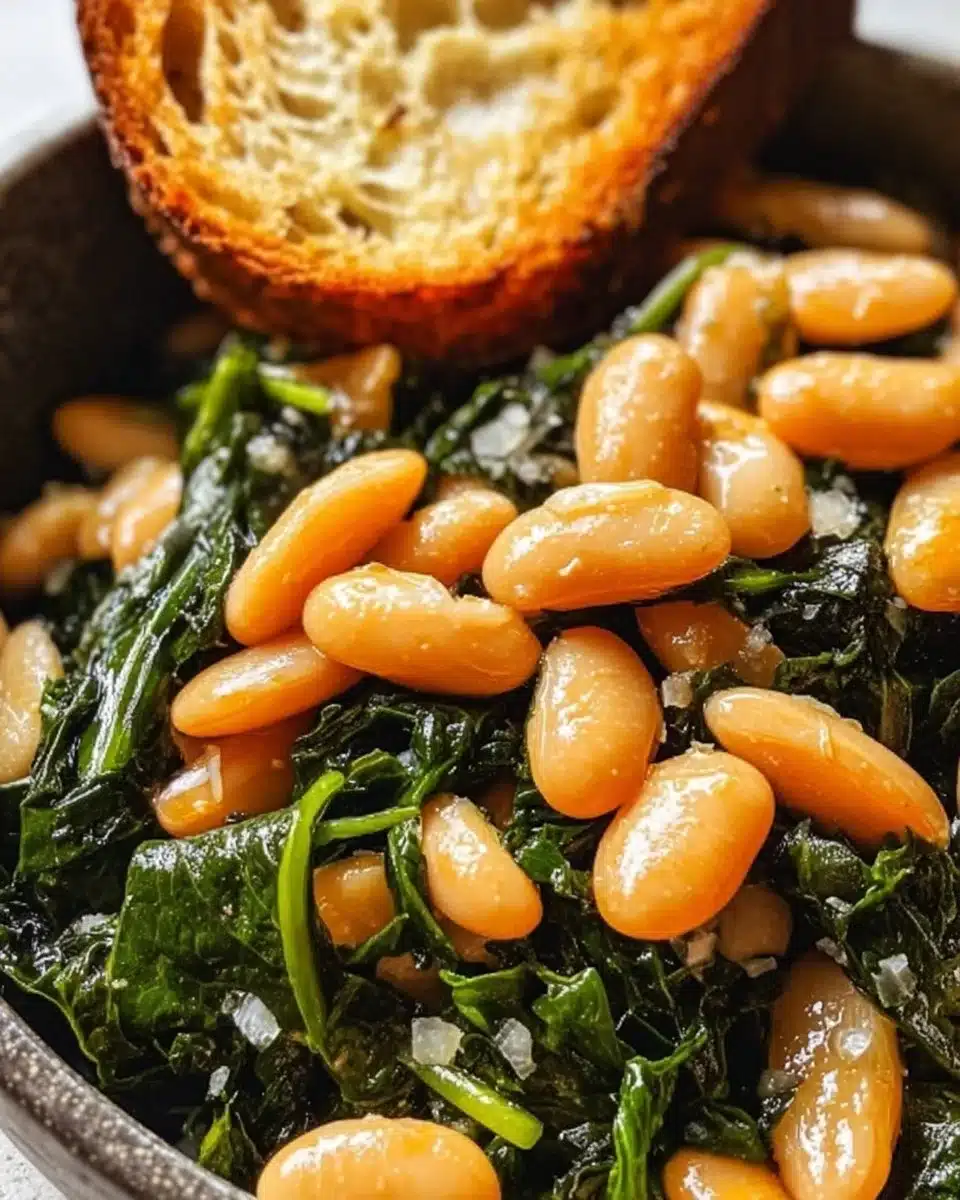 Delicious dish of Italian beans and greens with herbs and spices
