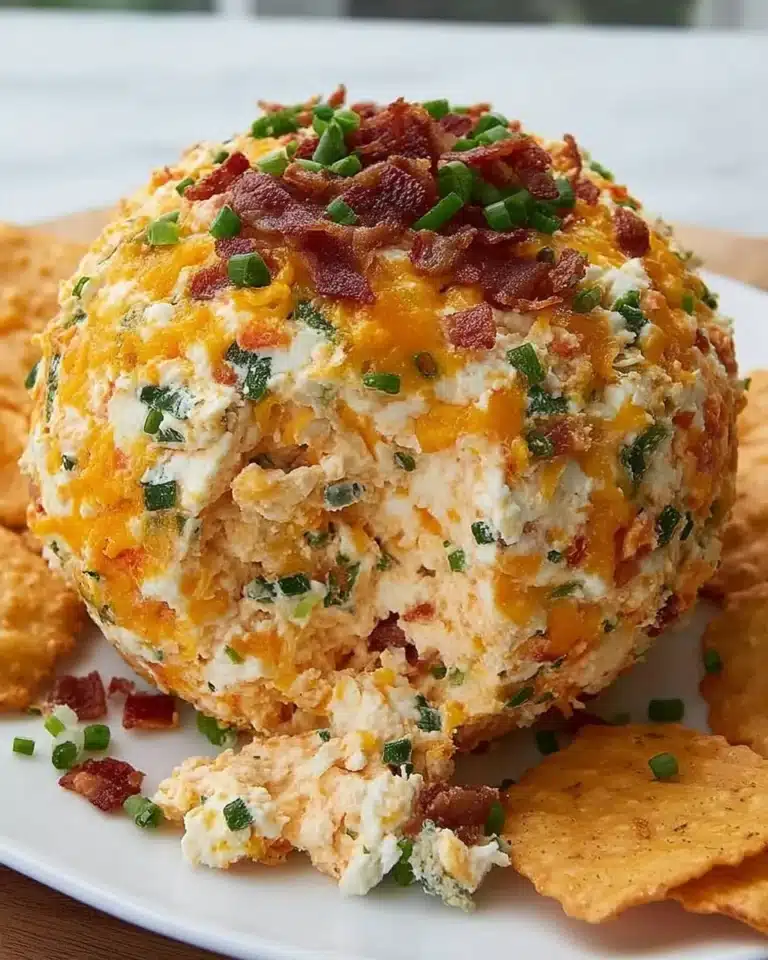 Jalapeño Popper Cheese Ball served with crackers and fresh vegetables.