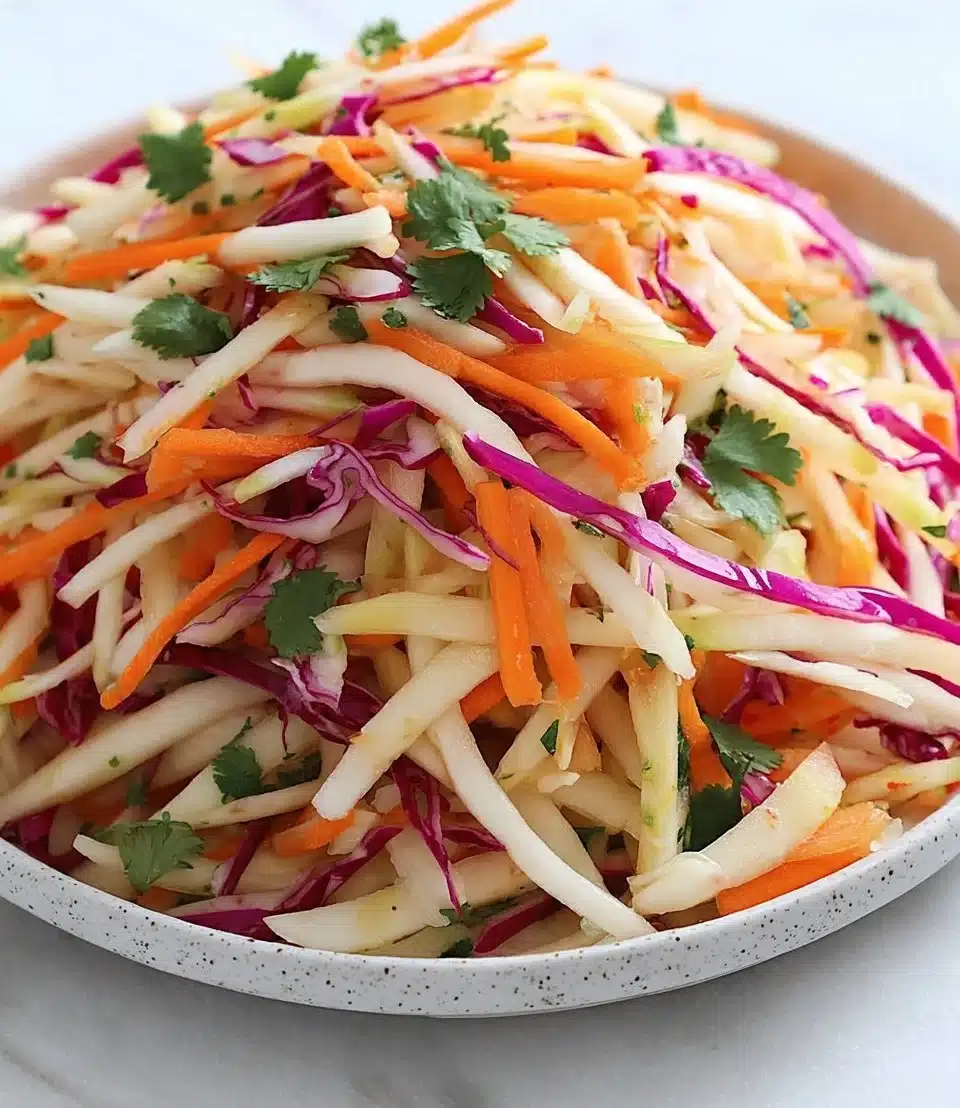 Colorful jicama slaw with vibrant vegetables in a bowl