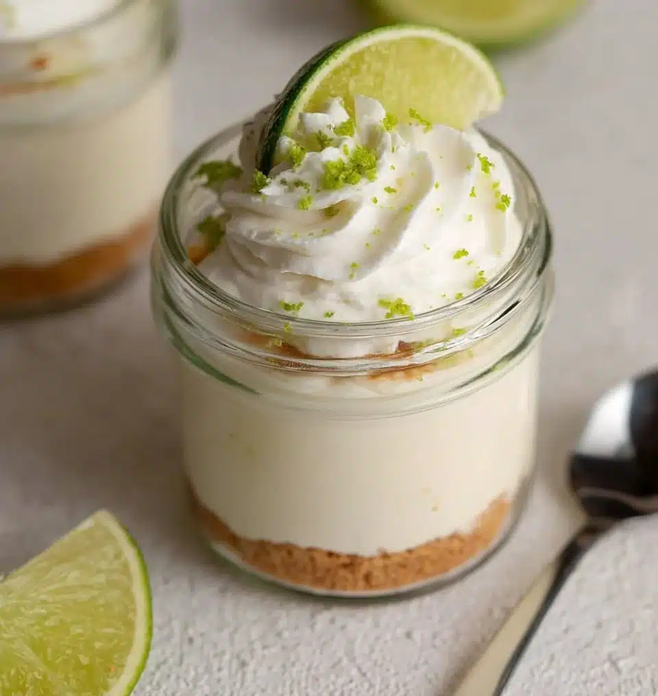 Delicious Key Lime Pie Mason Jar dessert with whipped cream and lime zest