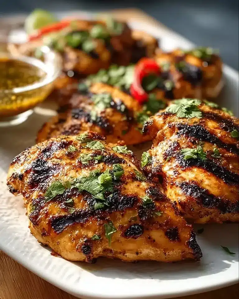 Delicious Key West grilled chicken served with fresh herbs and vegetables.