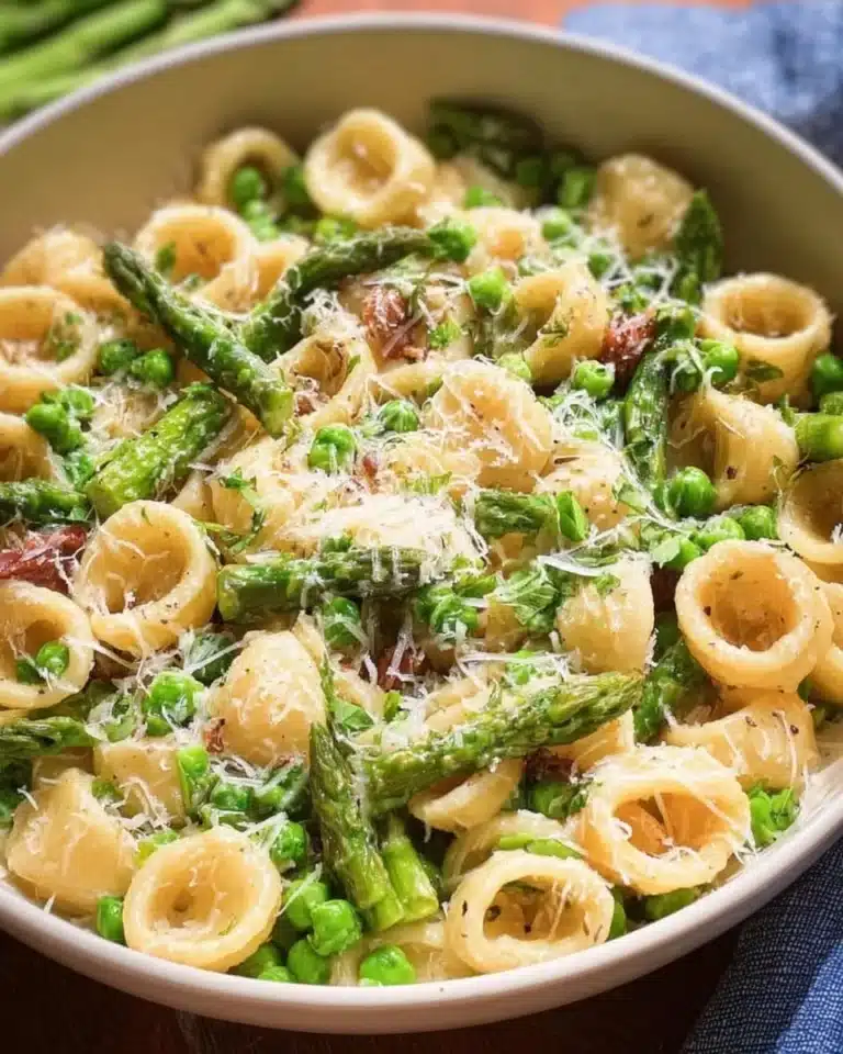 Delicious Lemon Asparagus Pasta topped with herbs and lemon zest.