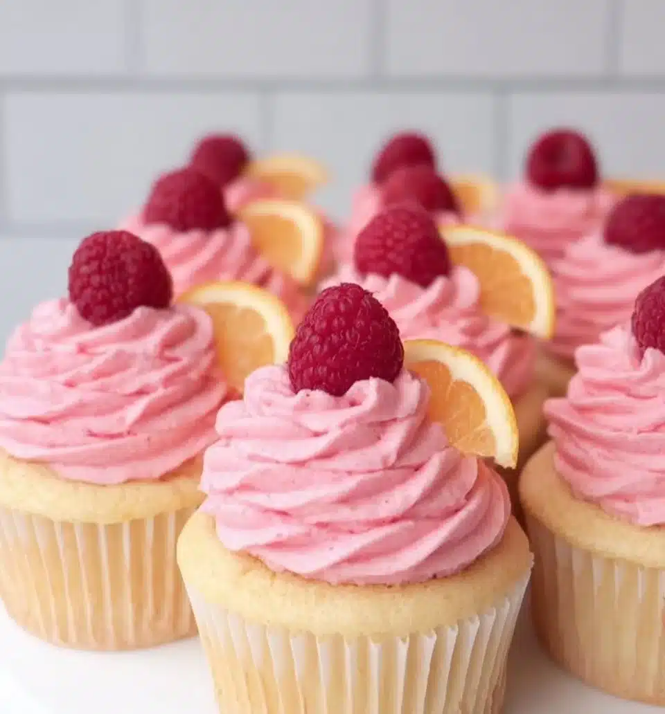 Lemon Cupcakes with Raspberry Buttercream Frosting