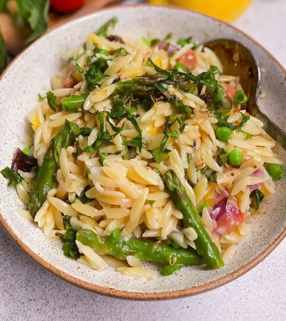 Fresh Lemon Orzo Salad with vibrant vegetables and zesty dressing