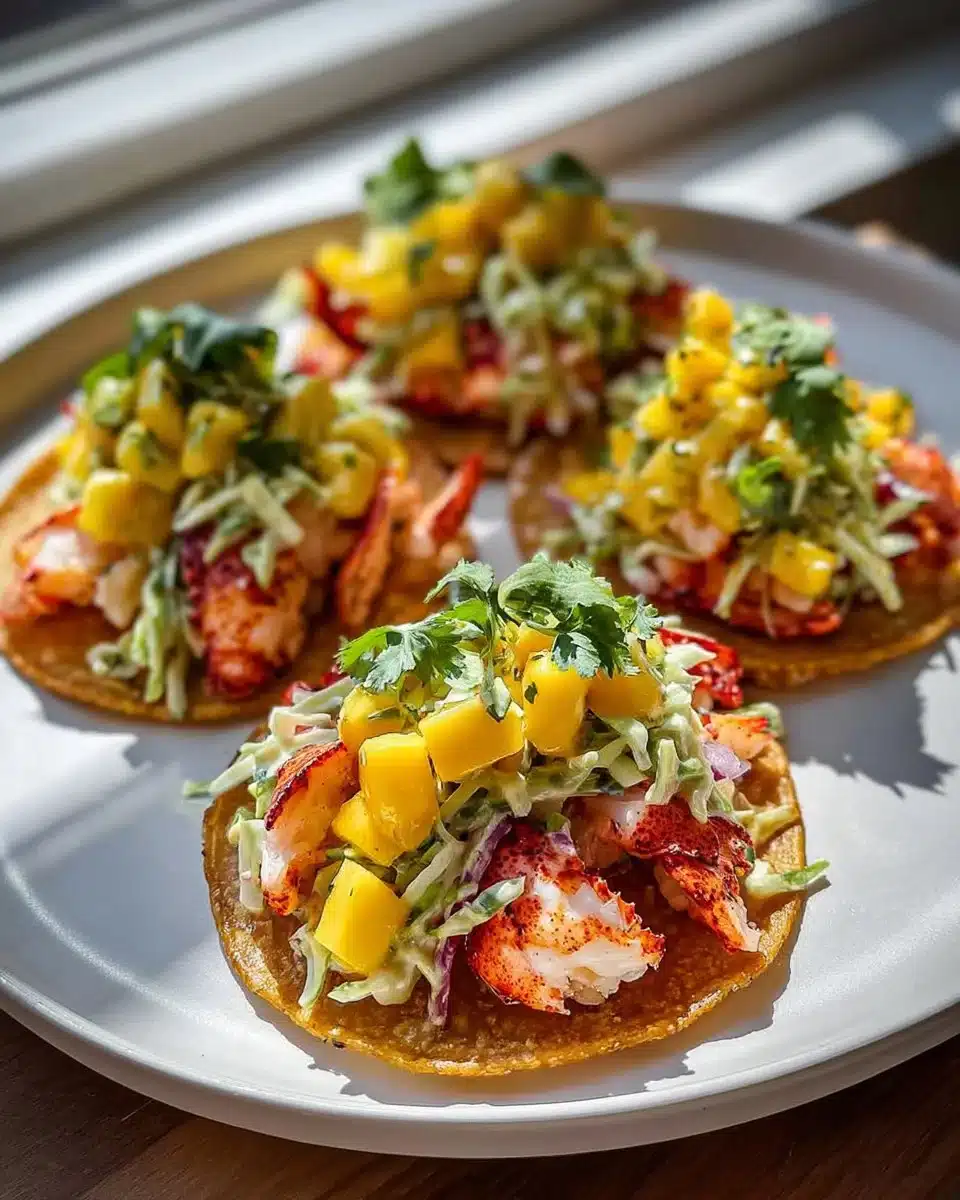 Lobster Tail Tacos with Mango Slaw