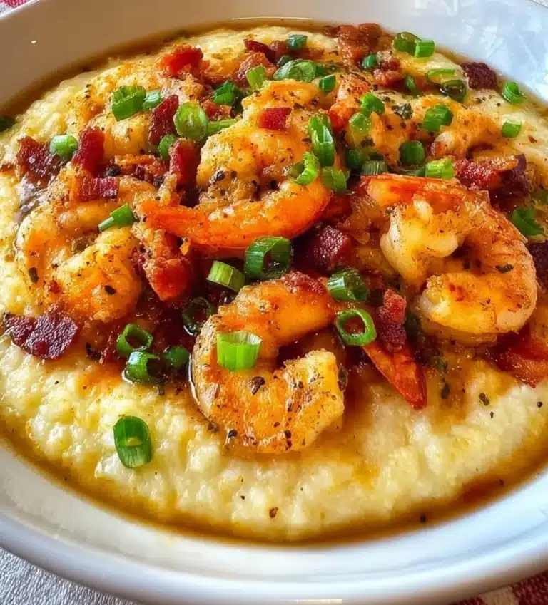 Delicious Louisiana shrimp and grits served in a bowl with herbs
