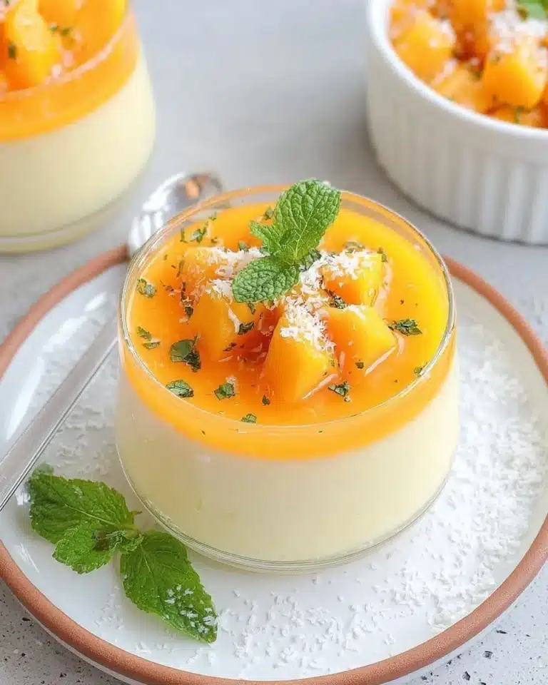 Delicious Mango Panna Cotta dessert topped with fresh mango slices