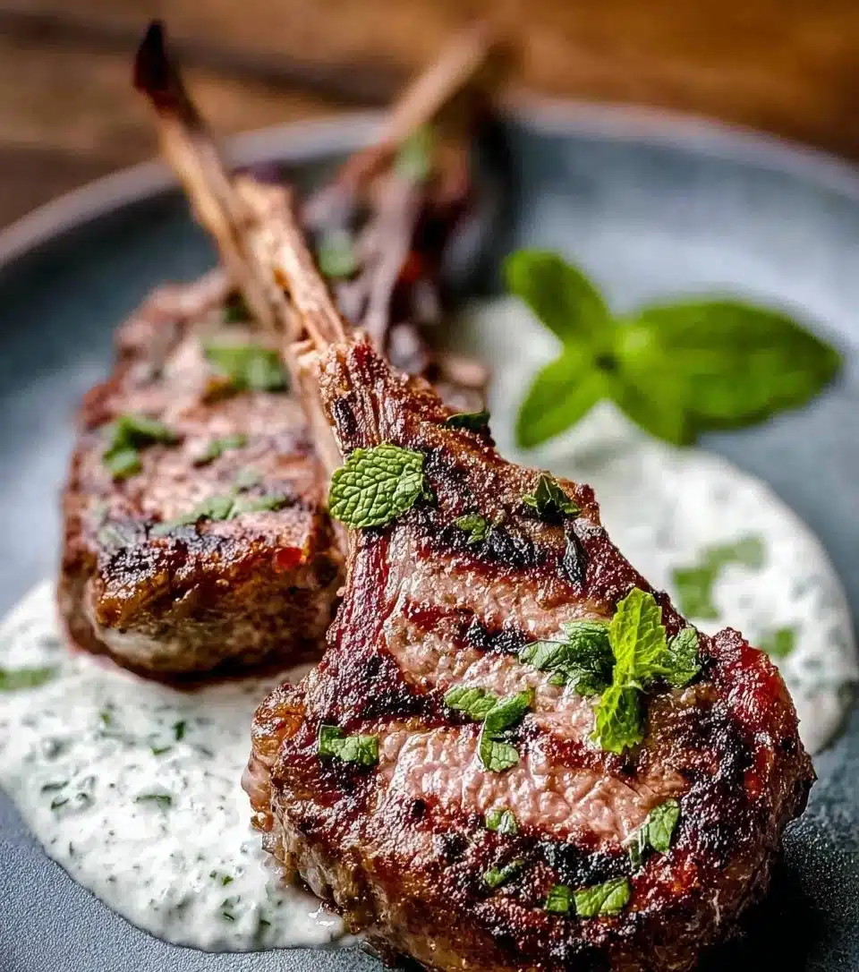 Marinated Lamb Chops with Mint and Cilantro Yogurt Sauce