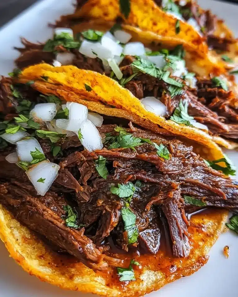 Delicious Mexican Birria Tacos served with consomé and fresh toppings.