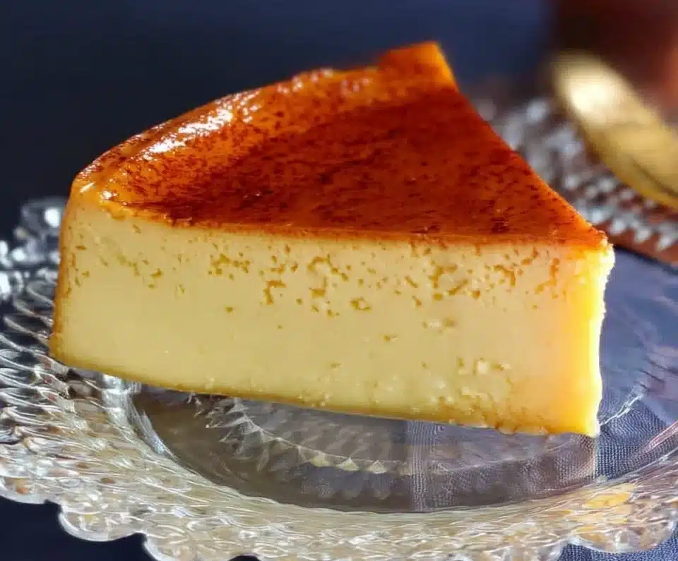 Delicious homemade Mexican Flan garnished with caramel sauce and fresh berries