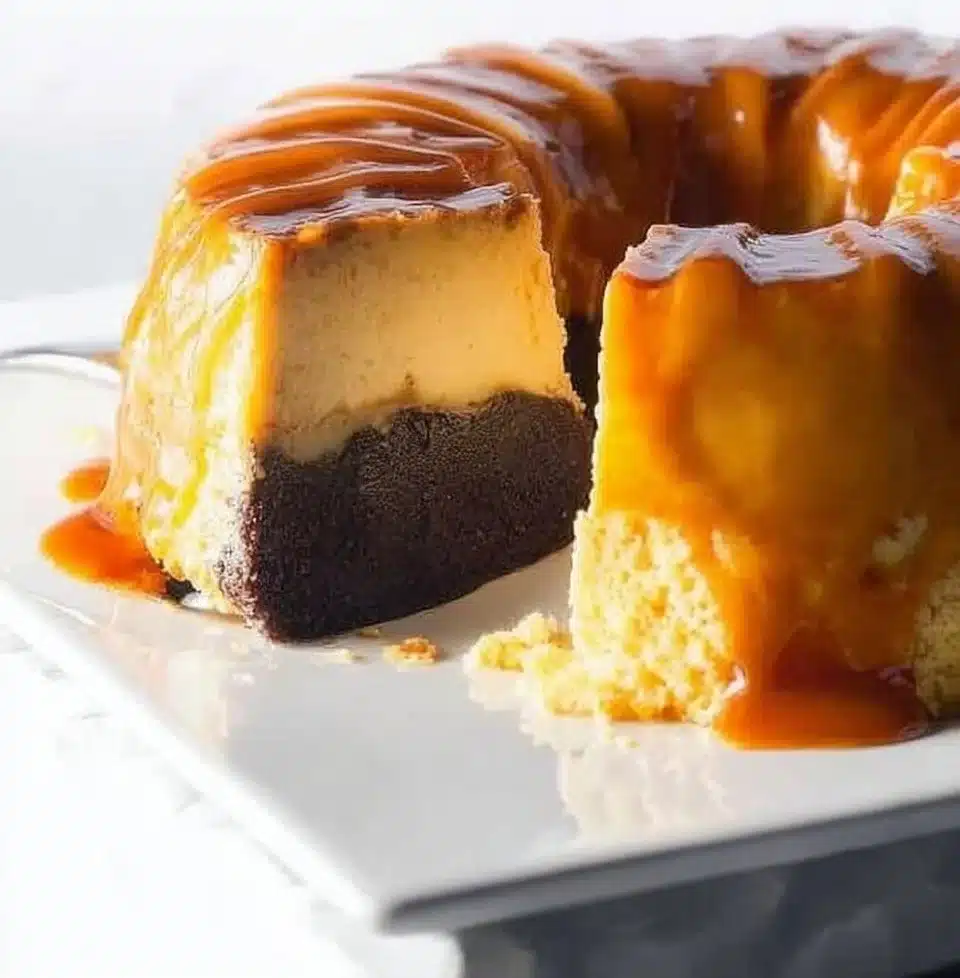 Delicious Mexican flan cake with caramel topping and a creamy texture