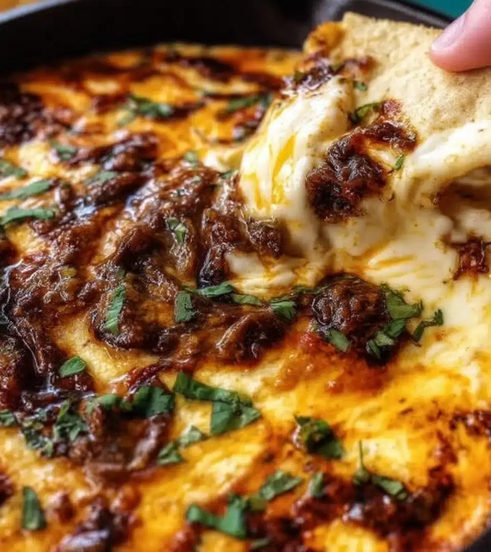 Delicious Mexican melted cheese served in a traditional dish