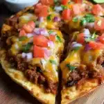 Delicious homemade Mexican pizza topped with fresh ingredients and spices.