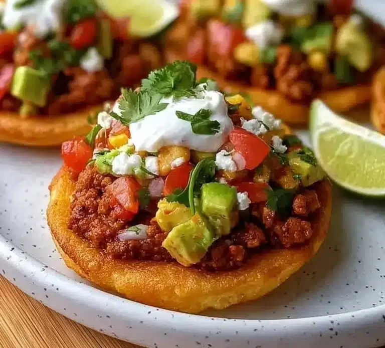 Delicious Mexican sopes topped with flavorful chorizo and fresh ingredients.