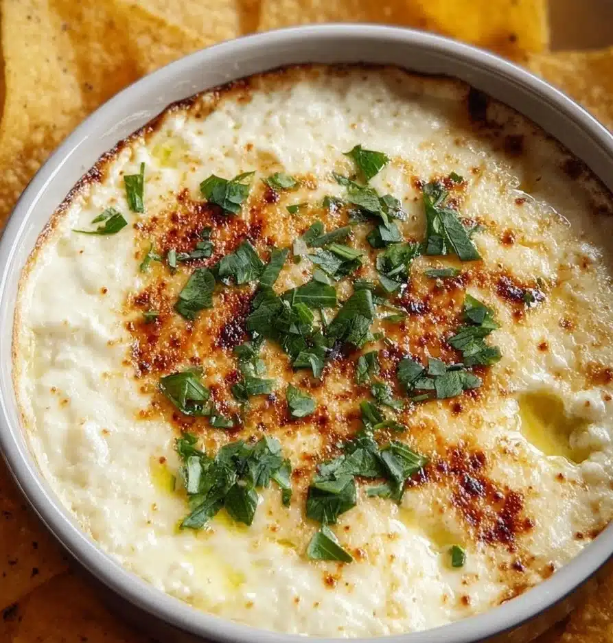 Delicious Mexican white cheese dip served with tortilla chips