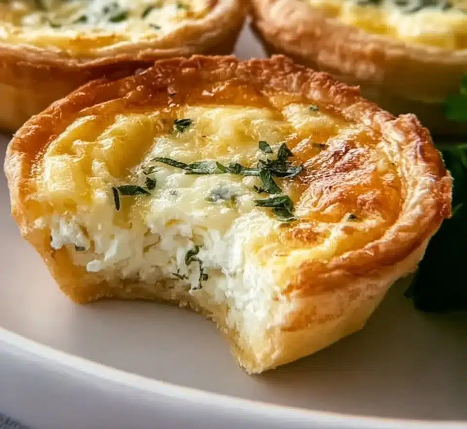 Mini cheese quiches served on a platter, ideal for appetizers or snacks.