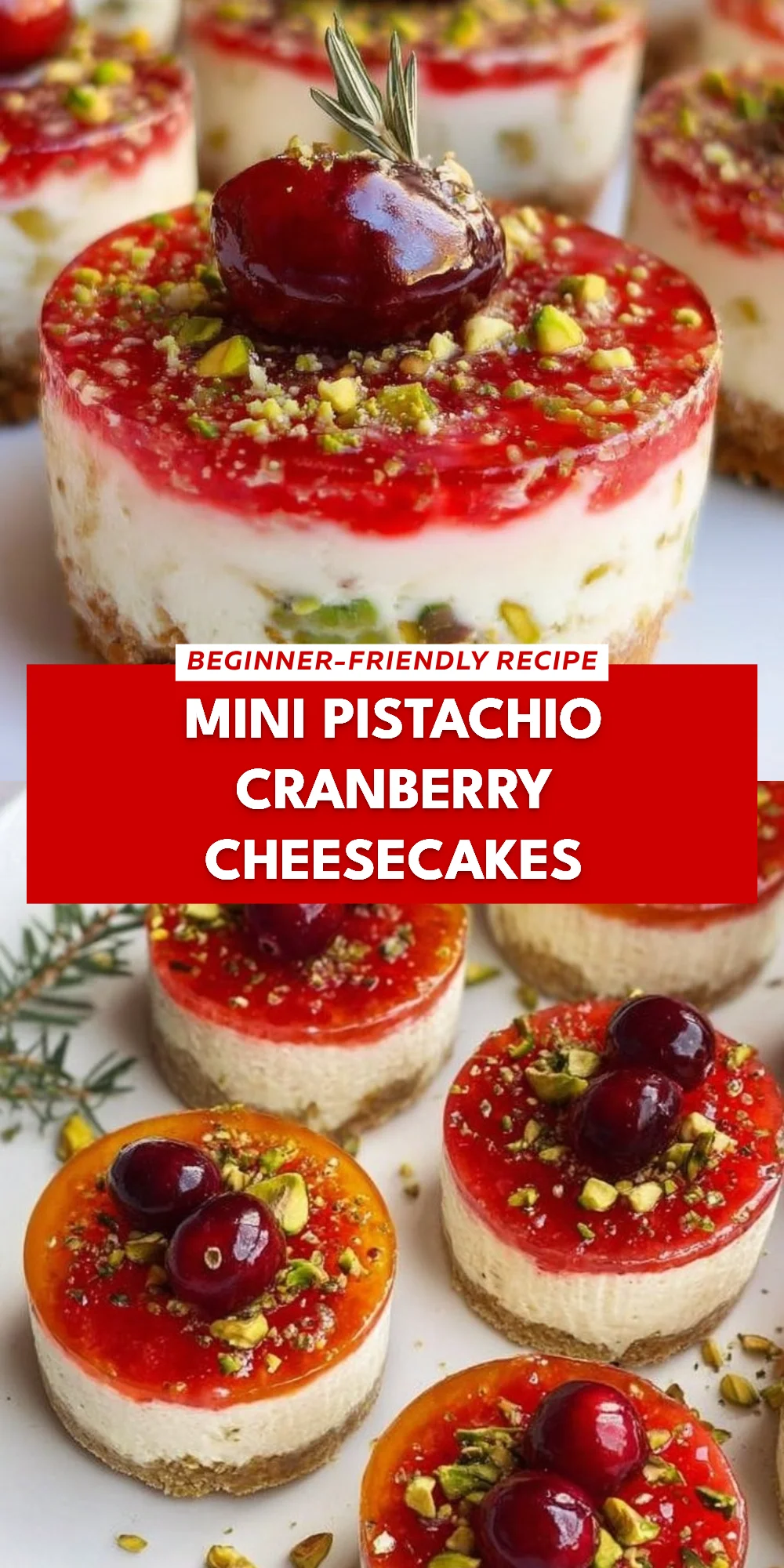 Mini Pistachio Cranberry Cheesecakes