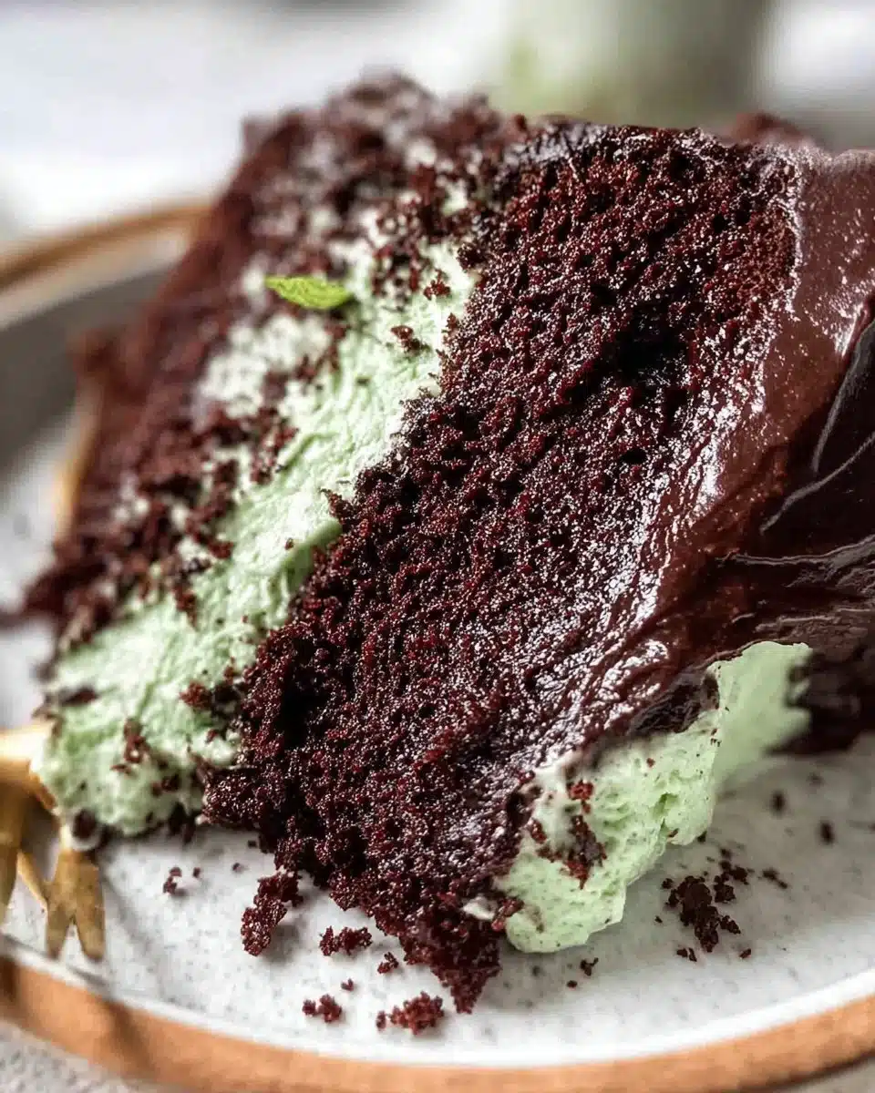 Delicious Mint Chocolate Cake with chocolate frosting and mint leaves decoration