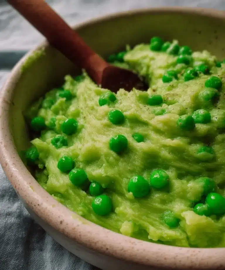 A bowl of creamy mushy peas served as a British side dish