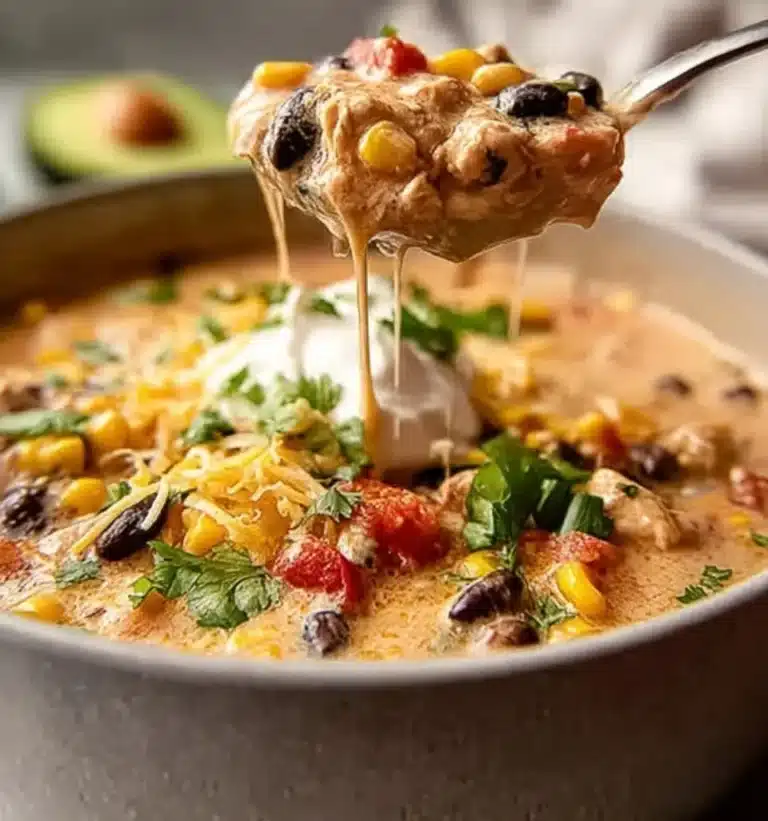 Delicious one-pot chili in a bowl garnished with fresh herbs.