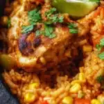 One Pot Mexican Chicken and Rice dish with vibrant colors and fresh ingredients