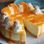 Slice of Orange Creamsicle Cheesecake with orange zest and whipped cream