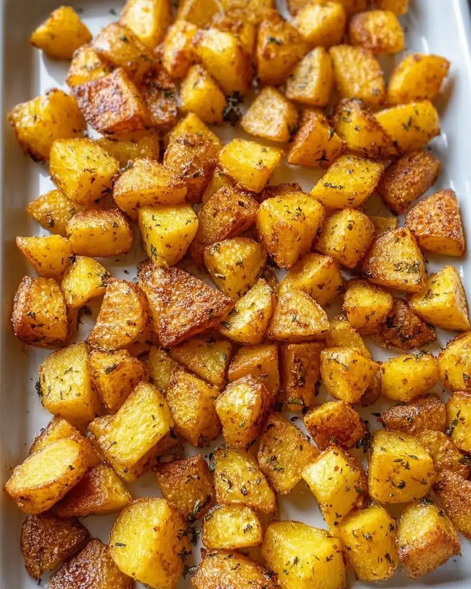 Bowl of crispy oven-roasted breakfast potatoes seasoned and ready to serve.