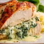 Delicious Parmesan Stuffed Chicken Breast on a serving plate
