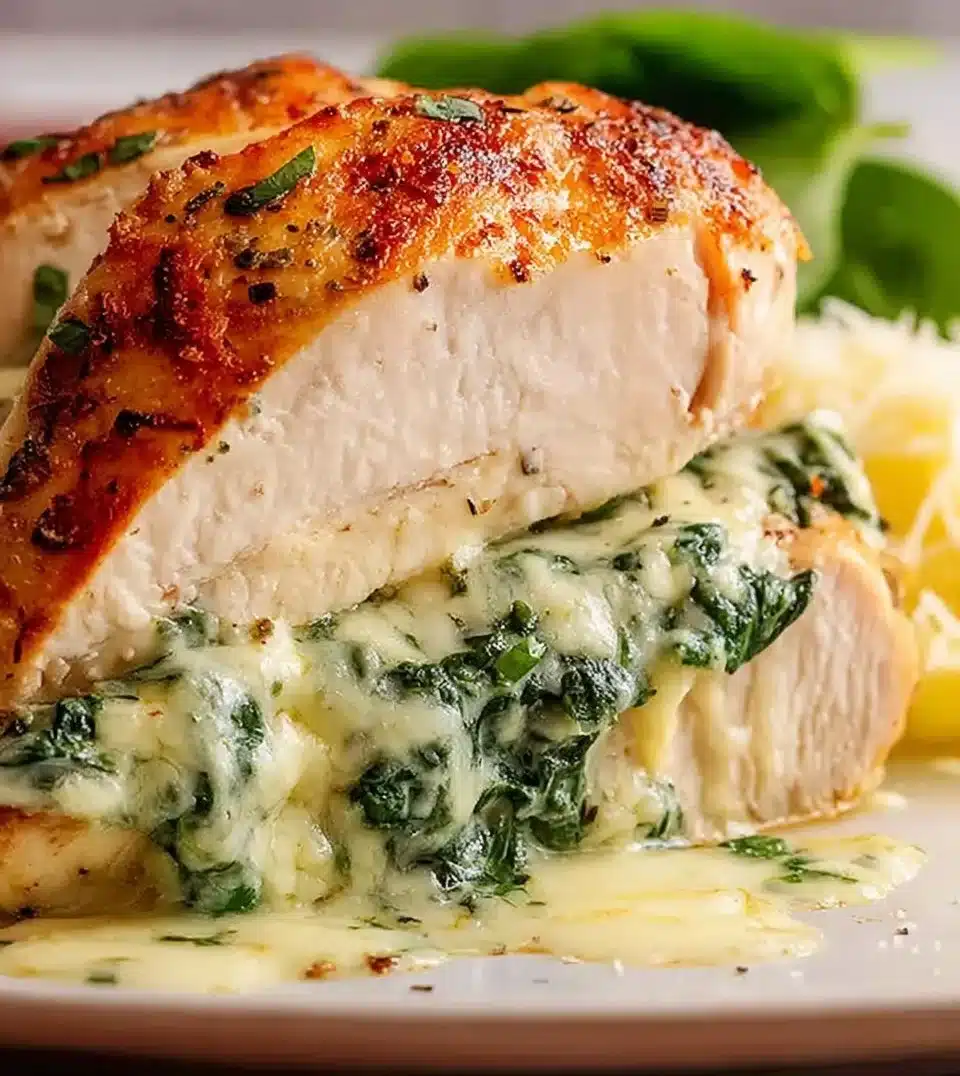 Delicious Parmesan Stuffed Chicken Breast on a serving plate