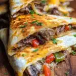 Philly cheesesteak quesadilla with melted cheese and grilled steak