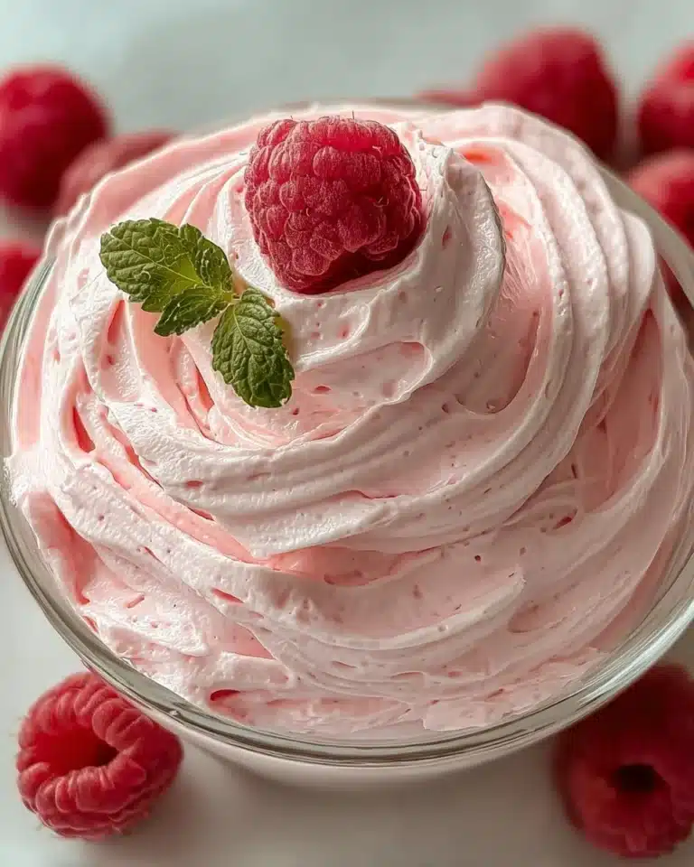 Delicious pink mousse dessert served in a glass with fresh berries