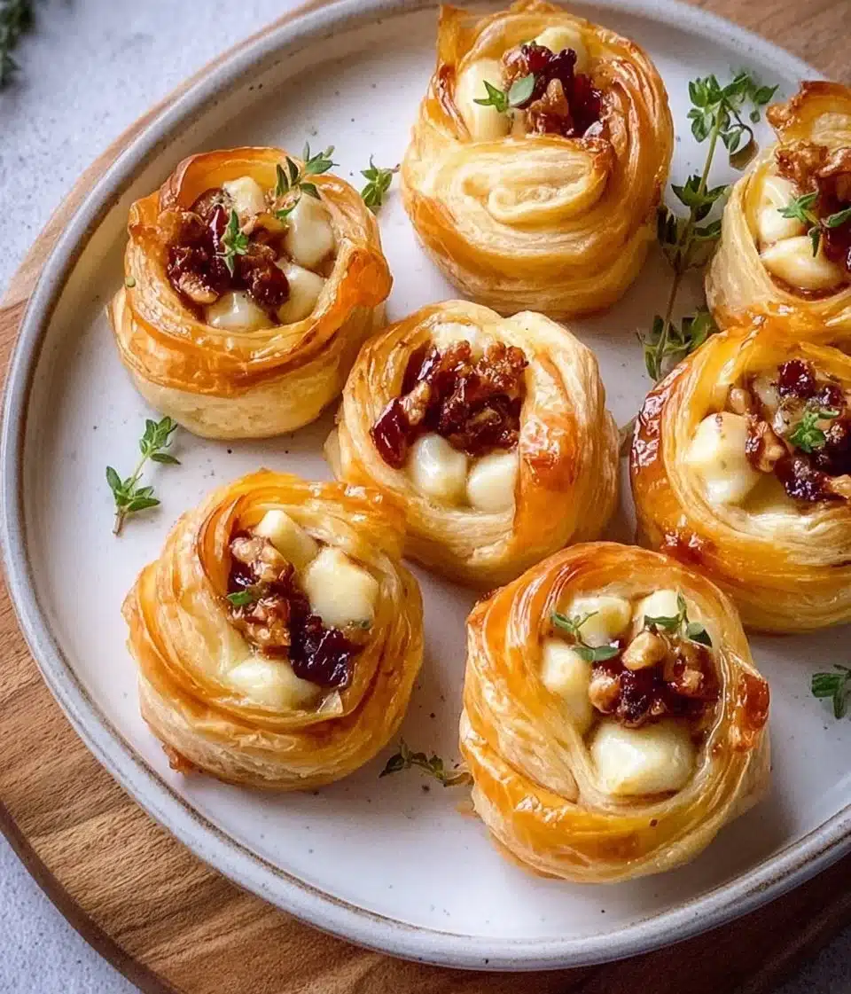 Delicious puff pastry brie bites with a golden crust and melted cheese