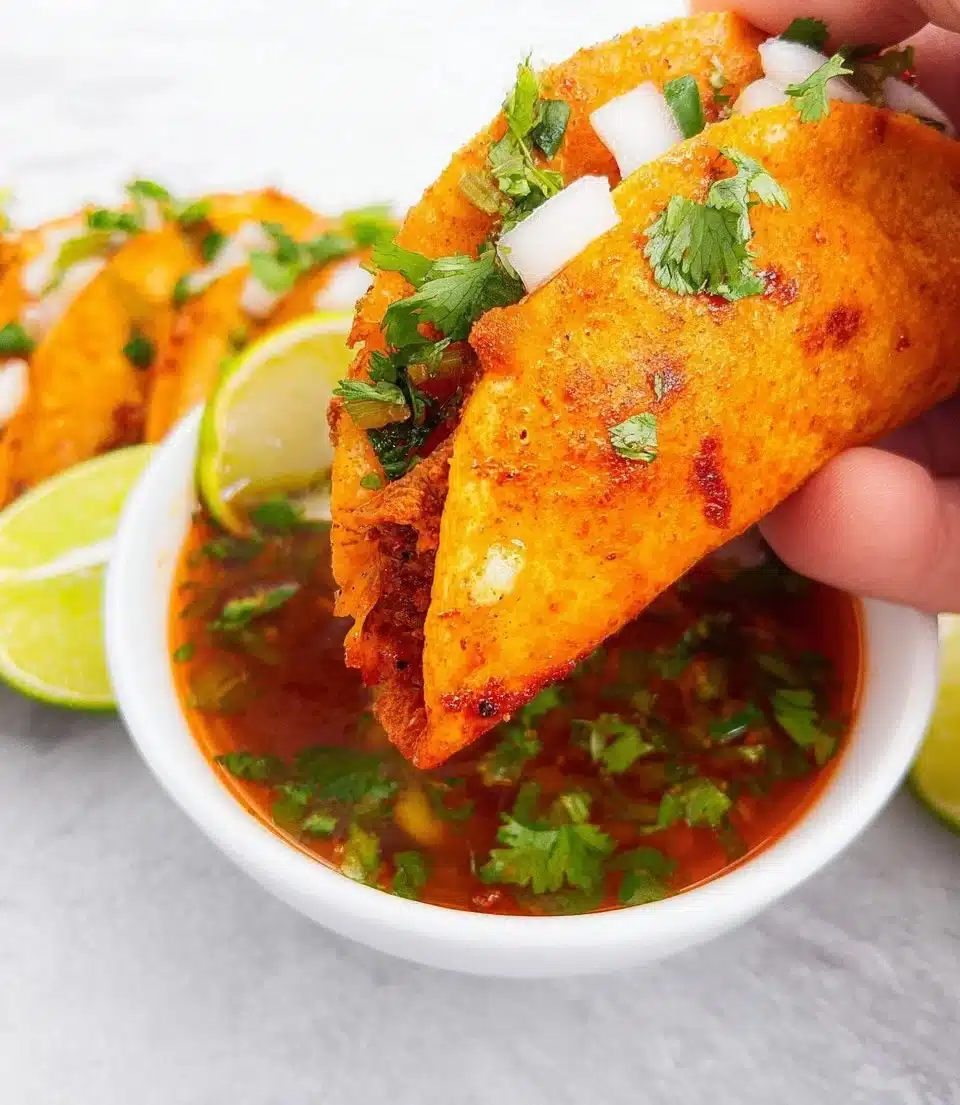 Delicious quesabirria tacos with melted cheese and savory beef filling.